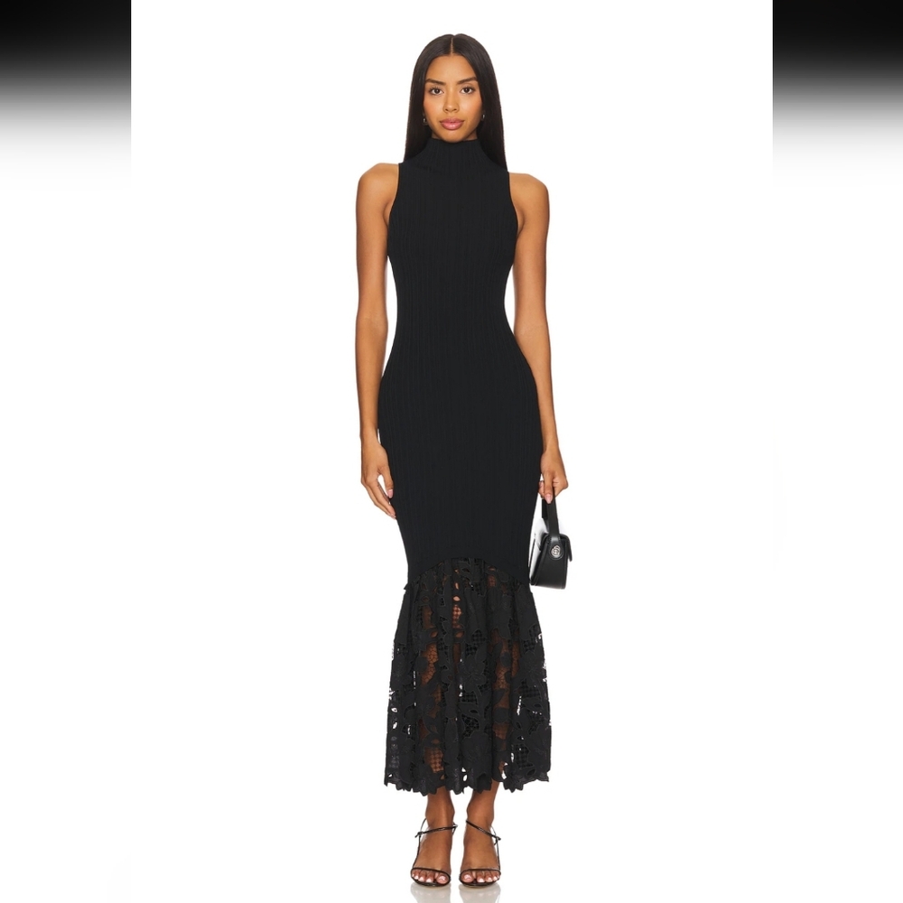 NWOT Saylor Rhiannon Midi Black Dress Lace Hem Size Small